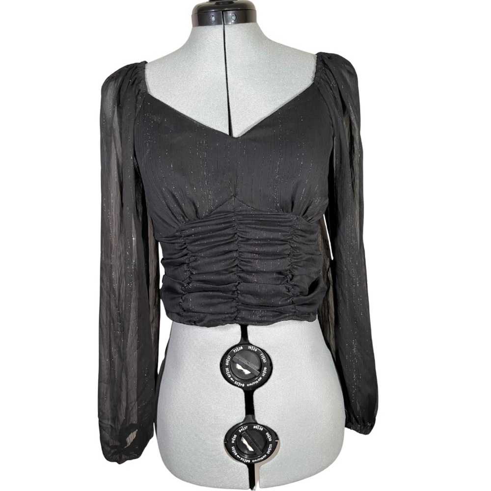 SO Black top with shiny metallic thread medium long sleeve NWT